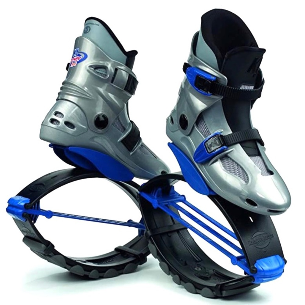 NEW super FUN Kids KJ Kangoo Jumps Power Shoes size 1-3 silver, blue & black